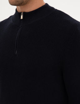 Lacivert Slim Fit Dik Yaka Fermuarl_ Triko Kazak - Pierre cardin фото 7