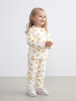 Bisiklet Yaka Bask?l? K?z Bebek Sweatshirt ve Tayt 2li