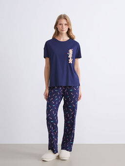 Bisiklet Yaka Bask?l? Kad?n Pijama Tak?m?