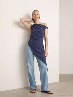 D?k?ml? Yaka Modal Kar???ml? Asimetrik Kesim Bluz