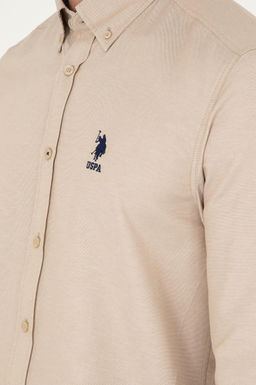 Мужская базовая рубашка песочного цвета с длинным рукавом Неожиданная скидка в корзине - U.s. polo assn фото 7