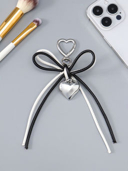 Брелок на карабине "Двойной бант с сердцем" бело-чёрный 14х9х1,5 см