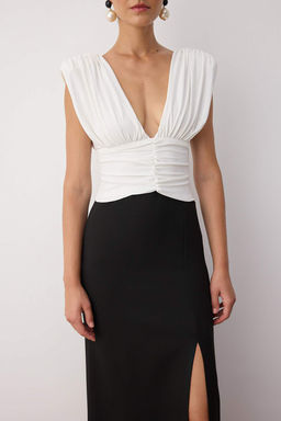 Siyah-Beyaz Renk Bloklu Maxi Boy Elbise TPRSS25EL00315 - Trendyolmilla фото 3