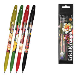 Цена за 24 шт. Набор из 4 ручек шариковых ErichKrause R-301 Stick&Grip Folk Motives 0.7, цвет чернил синий (в пакете)