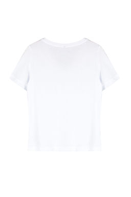 TRENDYOLMILLA Beyaz %100 Pamuk Regular/Normal Kal?p Nak?sl? V Yaka Orme T-Shirt TWOSS24TS00266  фото 8