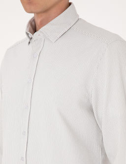 Gri Slim Fit _izgili Uzun Kollu G_mlek