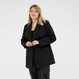 Пиджак женский с поясом MIST plus-size, размер 54, цвет чёрный