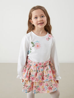 Bisiklet Yaka ?i?ekli K?z ?ocuk Ti??rt