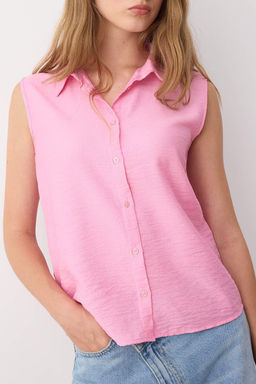 Pembe S?f?r Kol Keten Gorunumlu Regular Normal Kal?p Dokuma Gomlek TWOSS25GO00097