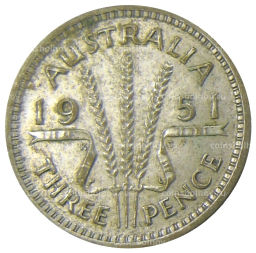 Монета 3 пенса 1951 года Австралия