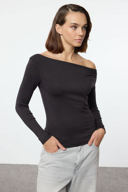 Lacivert Cizgili-Ekru Soft Touch/Yumusak Kumasl? Vucuda Oturan Esnek Orme Bluz TWOAW25BZ00063 - Trendyolmilla фото 7