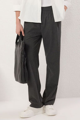 Antrasit Cizgili Pileli Klasik Baggy Fit Kumas Pantolon TMNSS24PL00024