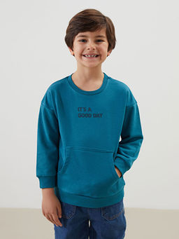 Bisiklet Yaka Uzun Kollu Bask?l? Erkek ?ocuk Sweatshirt