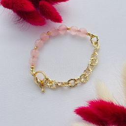 Браслет из Розового кварца с цепочкой 16 см