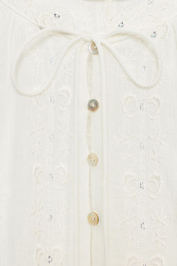 BLUSA BORDADOS LENTEJUELAS / Blanco roto - Zara фото 6