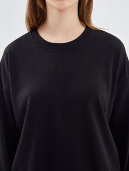 Bisiklet Yaka Nak??l? Kad?n Kal?n Sweatshirt