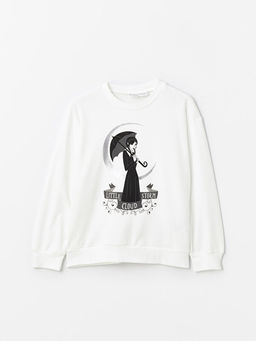 Bisiklet Yaka Wednesday Bask?l? Uzun Kollu K?z ?ocuk Sweatshirt