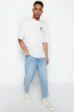 Ekru Oversize/Geni_ Kesim Uzak Do_u Bask_l_ K_sa Kol %100 T-Shirt TMNSS23TS00170 - Trendyolmilla фото 2