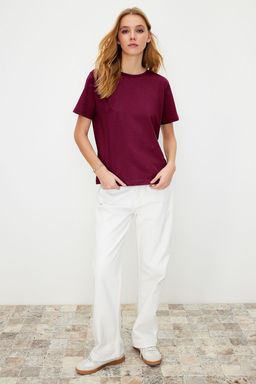 TRENDYOLMILLA Beyaz %100 Pamuk Regular/Normal Kal?p K?sa Kollu Basic Bisiklet Yaka Orme T-Shirt TWOSS23TS00000  фото 48