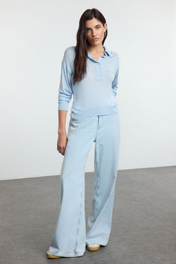 TRENDYOLMILLA Ekru Ince Polo Yaka Triko Kazak TWOAW25KZ00355