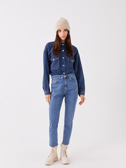 Y?ksek Bel Slim Mom Kad?n Jean Pantolon