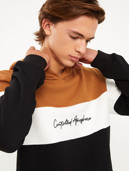 Uzun Kollu Renk Bloklu Erkek Hoodie