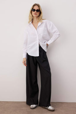 Beyaz Tek Cepli Boyfriend/Genis Kal?p Pamuklu Dokuma Gomlek TWOAW20GO0115