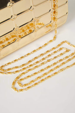 Metalik Alt?n Uc Boyutlu Abiye Kad?n S?k Mini Clutch El Cantas? TAKSS25PY00004