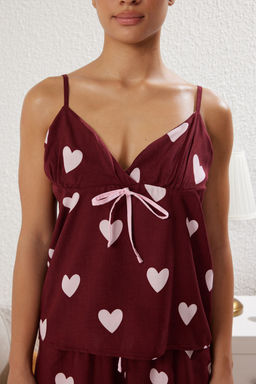 Trendyolmilla Bordo Kalpli Baglamal?/Fiyonklu Viskon Sortlu Dokuma Pijama Tak?m? THMSS25PT00037