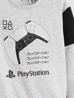 Bisiklet Yaka PlayStation Bask?l? Erkek ?ocuk Sweatshirt