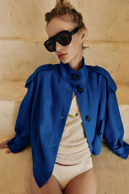CHAQUETA CON LINO CUELLO SUBIDO / Cobalto - Zara фото 6