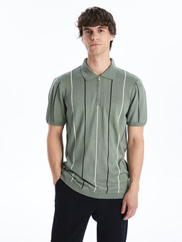 Polo Yaka K?sa Kollu ?izgili Erkek Triko Kazak