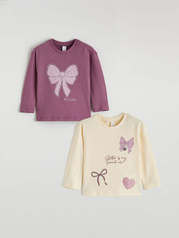 Uzun Kollu K?z ?ocuk Bask?l? 2li Ti??rt