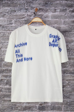 TRENDYOL MAN Ekru Oversize/Genis Kesim Yaz? Bask?l? %100 Pamuk T-Shirt TMNSS25TS00194 - Trendyolmilla фото 2