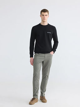 Bisiklet Yaka Bask?l? Erkek Sweatshirt