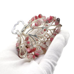 Заколка краб для волос бабочка кварц с включением родонита 8*3,5*5см