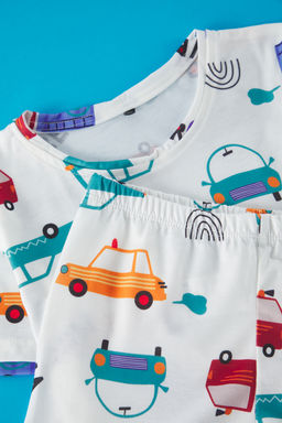 Lacivert Erkek Cocuk Ay?c?k Bask?l? Bisiklet Yaka Orme Alt Ust Pijama Tak?m? TKDSS25PT00004 - Trendyolmilla фото 4