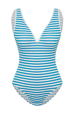 TRENDYOLMILLA Siyah-Beyaz Cizgili V Yaka Dokulu Regular Mayo TBESS25MA00094  фото 5