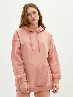 Kap??onlu D?z Uzun Kollu Kad?n Sweatshirt