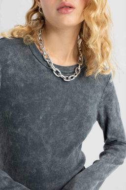 Крутое облегающее платье макси в рубчик с длинными рукавами и блестками - Defacto фото 6