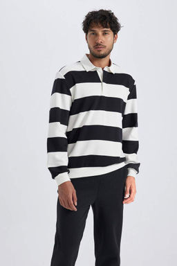 Толстовка в полоску Modern Fit с воротником-поло - Defacto фото 5