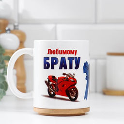 Кружка сублимация Любимому брату мотоцикл, c нанесением