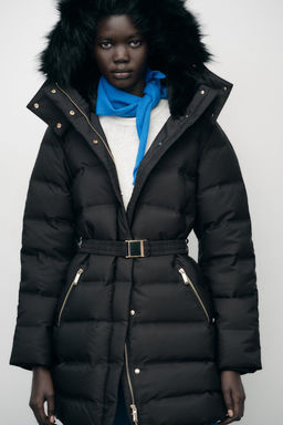 WATER AND WIND PROTECTION HOODED DOWN PUFFER JACKET WITH BELT - Zara фото 2
