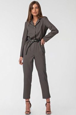 Комбинезон брючный с длинным рукавом в полоску темно-серый