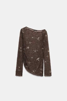 DRAPED TULLE TOP WITH BEADED EMBROIDERY - Zara фото 5