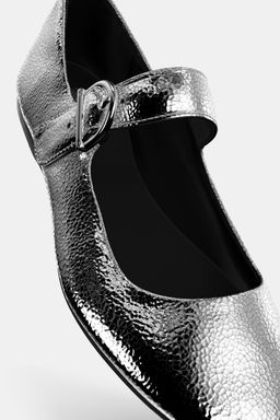 METALLIC LEATHER-EFFECT BALLERINAS - Zara фото 13