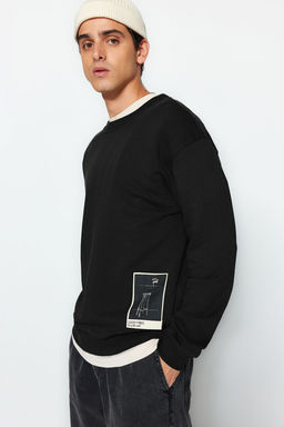 TRENDYOL MAN Siyah Oversize/Genis Kesim Bisiklet Yaka Sanat Tema Aplikeli Ici Polarl? Sweatshirt TMNAW24SW00038 - Trendyolmilla фото 13