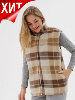 Жилет женский из флиса коричневая клетка - Амадэль фото 13