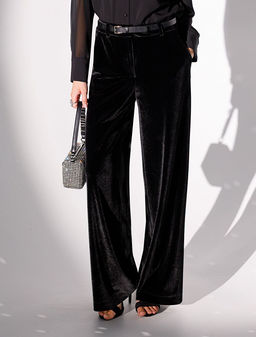 Брюки Vilatte палаццо из бархата черные