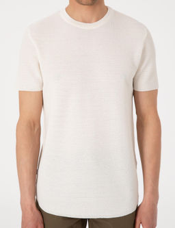 Ekru Slim Fit Keten Kar___ml_ Triko Ti__rt